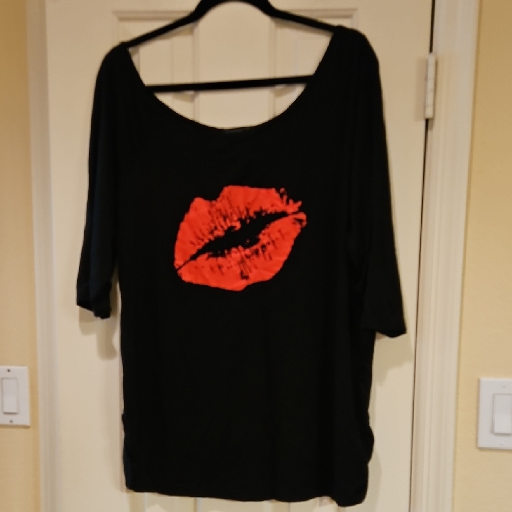 Magic Black Top with Bold Red Lip Design